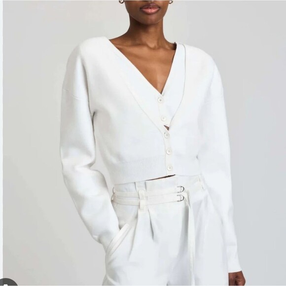 Derek Lam 10 Crosby Arden Double Layer V-neck Knit Cropped Cardigan